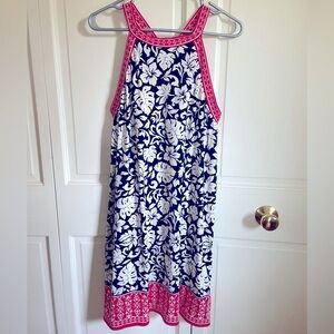 Max Studio Navy & White Floral Racer Back Dress Stretch XL NWT